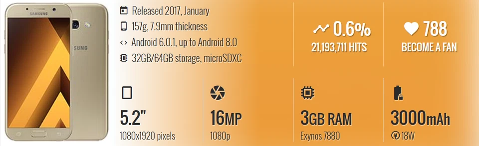 Оригинальный смартфон Samsung Galaxy A5 2017 SM-A520F 32 ГБ + 3 ГБ WIFI 16 МП разблокированный - Изображение 2 из 4