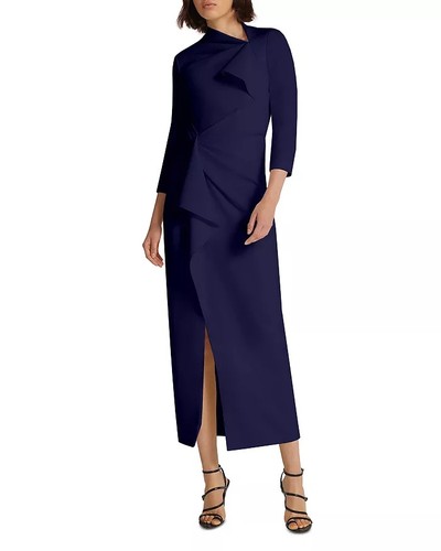 Safiyaa Damen Avery Drapiertes Krepp Midikleid EU 38 / US 6 Azurit Navy Blau