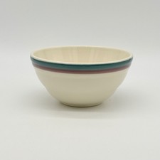 Vtg Pfaltzgraff Juniper Stoneware Bowl Cream w/Teal & Mauve Stripes 6" Diameter