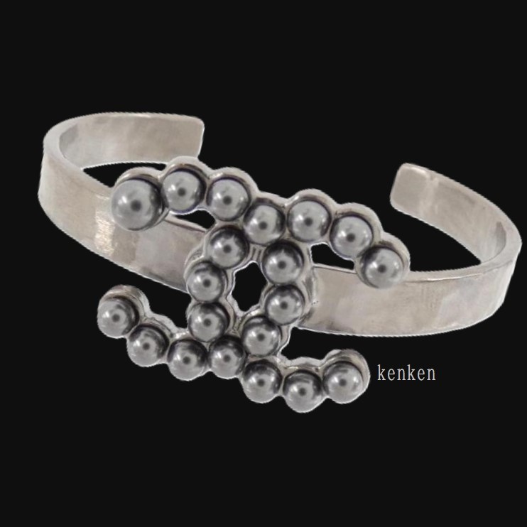 CHANEL Bracelet Bangle AUTH Coco CC Vintage Silver kenkenjp Gray