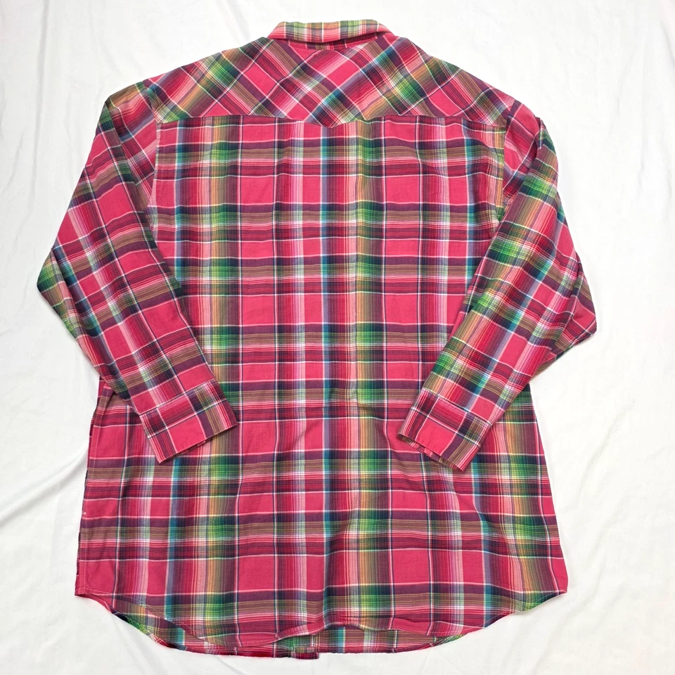 POLO Ralph Lauren INDIAN MADRAS Snap Shirt Men 2XLT 2XL Tall Pink Check WESTERN - Image 2 of 4