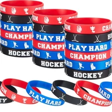 BBTO 24 Pieces Hockey Rubber Bracelets Silicone Hockey Wristband Stretch Rubb...