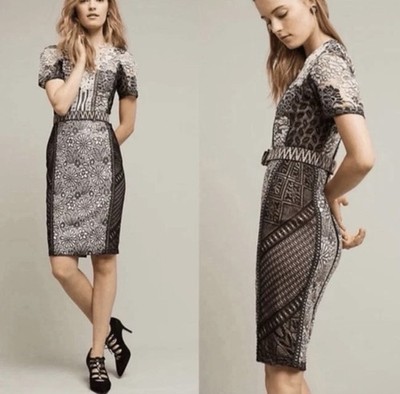 Byron Lars Beguile Western Art Deco Dress Black Lace Overlay Designer Floral
