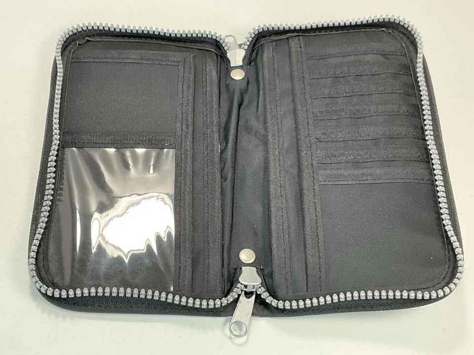 Cartera Larga Hugo Boss Cremallera Alrededor Negra/Gris Oscura Cuero Rectangular Foto 4 de 4