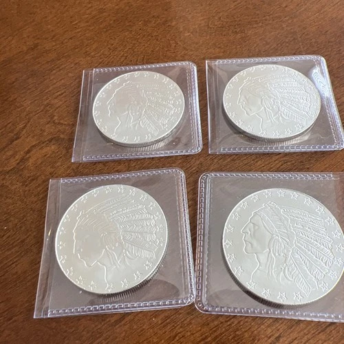 LOT OF 5 X 1 oz. 999 Fine Silver Rounds - Incuse Indian Design Uncirculated