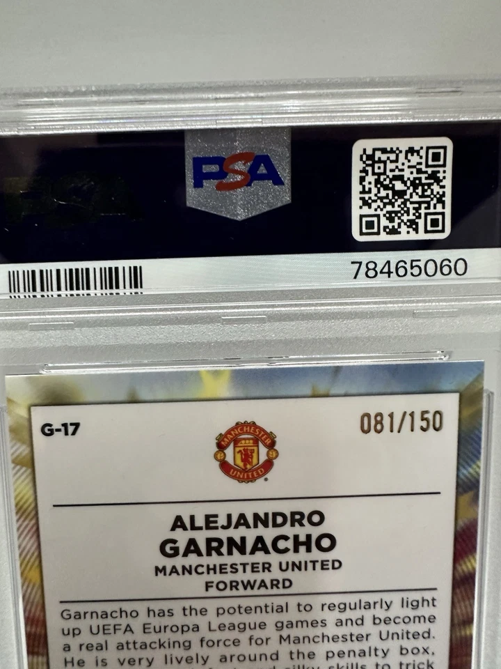 2022-23 Topps Chrome UEFA Alejandro Garnacho Rookie Golazo Blue 81/150 PSA 10 - Image 4 of 4