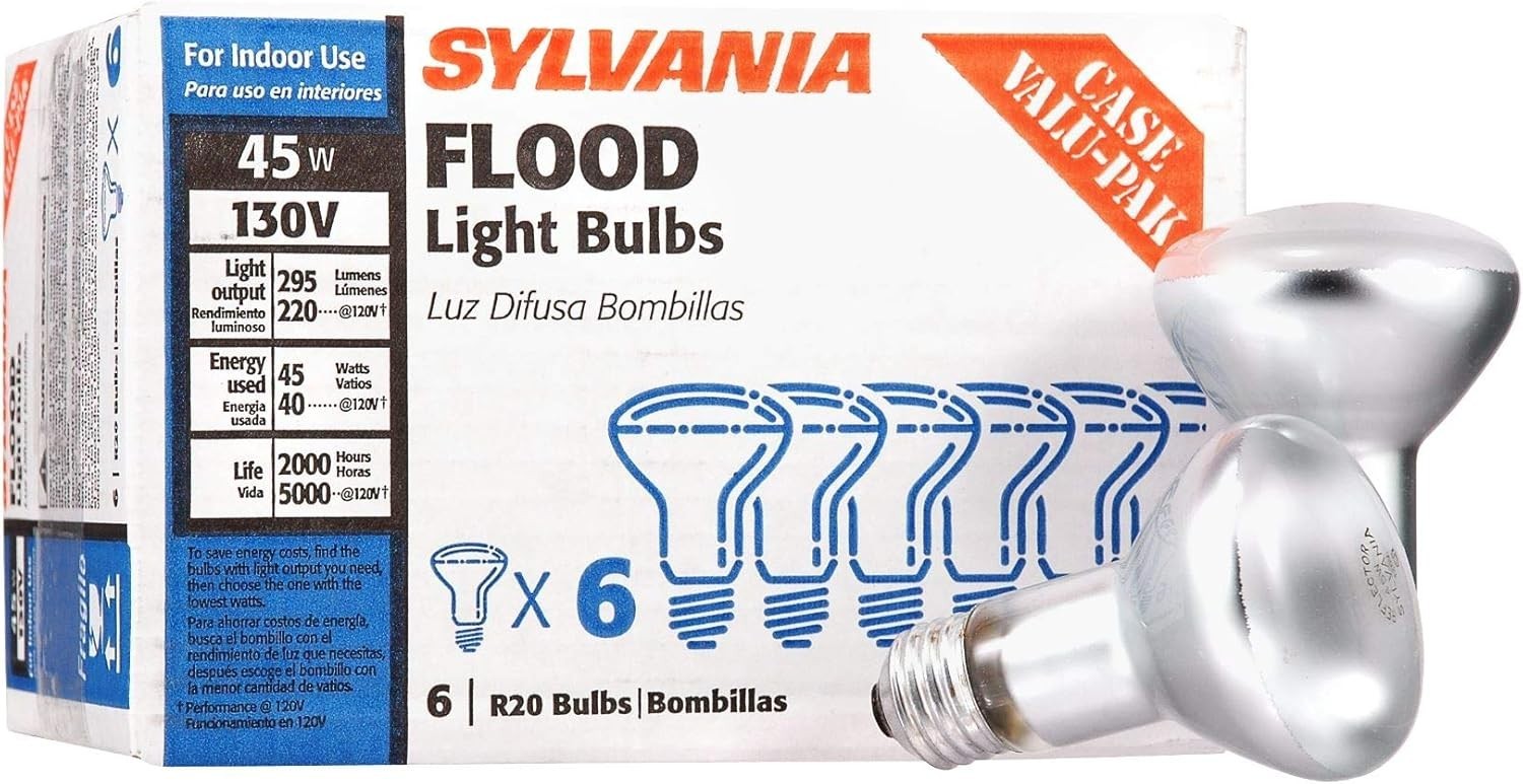 Sylvania Incandescent R20 Flood Light Bulbs, 45W, 230 Lumens, 2850K, Warm White,