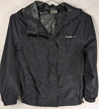 Eddie Bauer Kids Rainfoil Jacket Sz S 7/8 Black Full Zip Hood