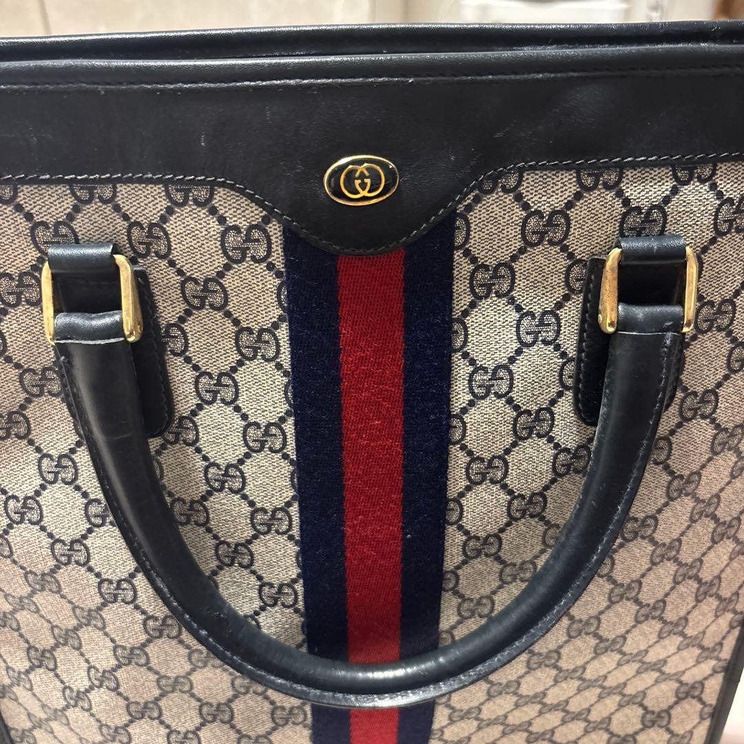 GUCCI Vintage Navy Supreme GG Tote Bag Leather PVC Large Authentic thumbnail 3