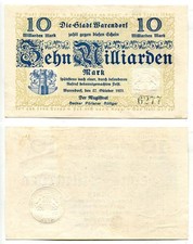 10 Milliarden Mark Stadt Warendorf 27.10.1923  Erhaltung II+