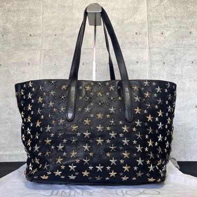 JIMMY CHOO SOFIA M Star Studs Leather Tote Crossbody Bag Women BLACK Genuine