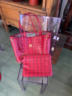 Authentic MCM MEDIUM Reversible Liz Shopper tote bag Red With