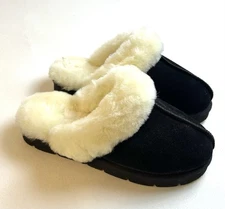 New Superlamb Onager slippers in black suede with sheepskin lining / 8W