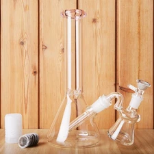 10" Glass Beaker Bong Ash Catcher Pink Smoking Tobacco Pipe 14MM Bowl Screen