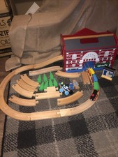 ELC Wooden Train Track Set Bundle Trains Carriages Storage Station Figure Of 8