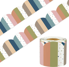 50 Ft Boho Bulletin Board Borders Scalloped Classroom Border Roll Stripe Polka D