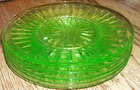 Set of 5 VNTG Anchor Hocking Uranium Depression Glass Pillar Optic 8 Inch Plates