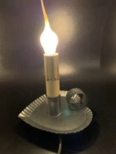 Vintage Chamberstick Electric Candle Lamp Light Tin Pie Crust Crimped Heart