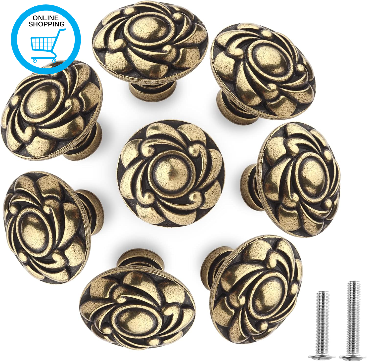 8PCS Antique Bronze Flower round Cabinet Knobs Vintage Chic Bronzy Drawer Knobs