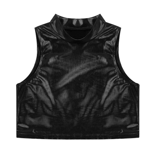 Kids Girls Shiny Metallic Hip Hop Dance Crop Tops Tank Top Gymnastics Vest Tee - Picture 109 of 146