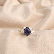Gift For Her Sodalite Natural Gemstone 925 Sterling Silver Ring Blue Pear Ring.