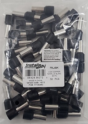 The Install Bay FRL4BK Black Barrel 4 AWG Copper Ferrules - 50 per bag