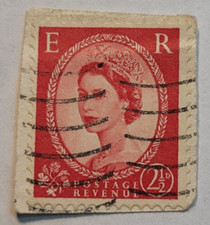 GB Postage Revenue ~ Red 2½D Stamp ~ Queen Elizabeth II ~ Posted ~ 1953 ~ 08