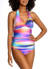 LA-BLANCA Women Swim Tankini Hipster 2 Pcs Set Top 14 Bottom 12 Sunset Shores A1