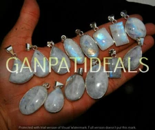 Flashy Rainbow Moonstone Gemstone 5pcs Wholesale Lot 925 Silver Plated Pendants