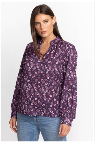 NWT $178 Johnny Was ‘Calme’ Top Cotton Peasant Top Purple Floral Nordstrom Sz M