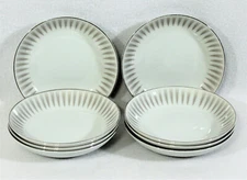 8 Vintage Mikasa Jyoto Japan THEME Fruit Dessert Bowls MCM White Silver 6"