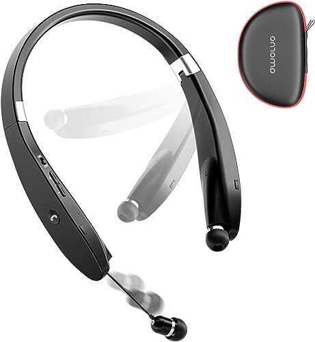 Foldable Bluetooth Headphones Wireless Neckband Headset with Retractable Black