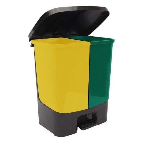 37Litres Plastic Twin Foot Pedal Bin Kitchen Waste Dry & Wet Bin Yellow + Green - Picture 5 of 13