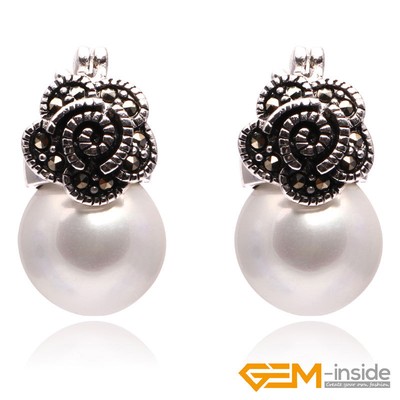 Tibetische Silber Blume Markasit Ohrstecker Huggie Schmuck Weihnachtsgeschenk UK