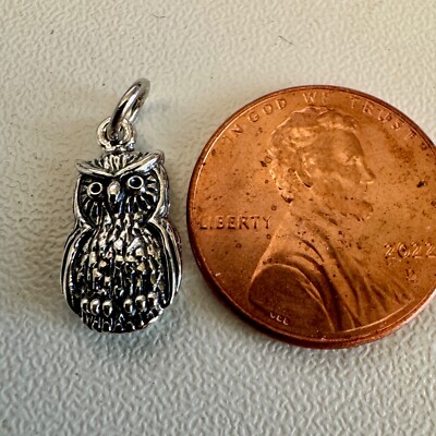 925 Solid Sterling Silver 3D Sitting Owl Charm, Bird, Wisdom, Smart, Boxed! New!
