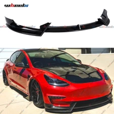Glossy Black V Style Front Bumper Lip Splitter Spoiler For 17-23 Tesla Model 3
