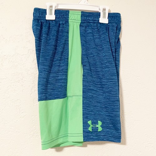 Under Armour Youth Small HeatGear Loose Fit Blue Neon Green Basketball Shorts - Picture 3 of 8