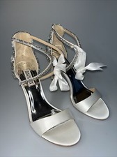 Badgley Mischka Womens Ivory Jeweled Open Toe Ankle Bridal Pumps Stiletto Size 8