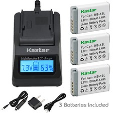 Kastar 3 Battery Fast Charger kit for Canon NB-13L NB13L CB-2LH