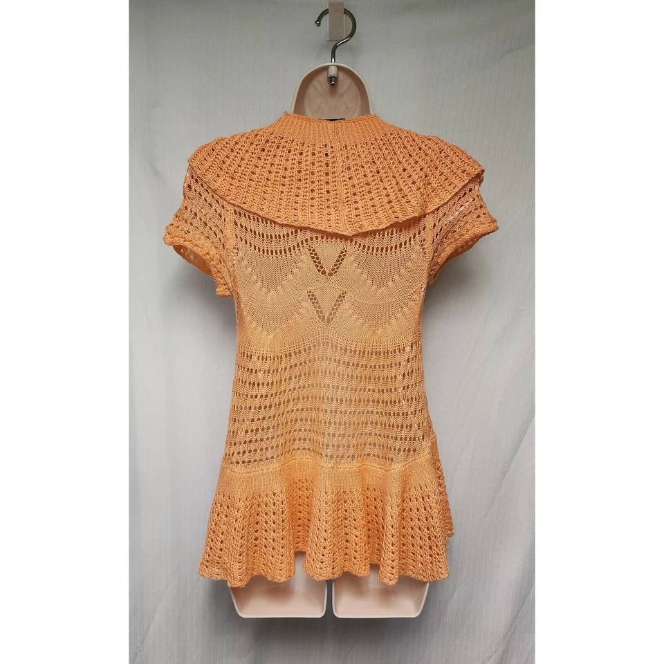 Rue 21 Crochet Open Cardigan Orange Tunic Sweater Size Medium - Image 4 of 4