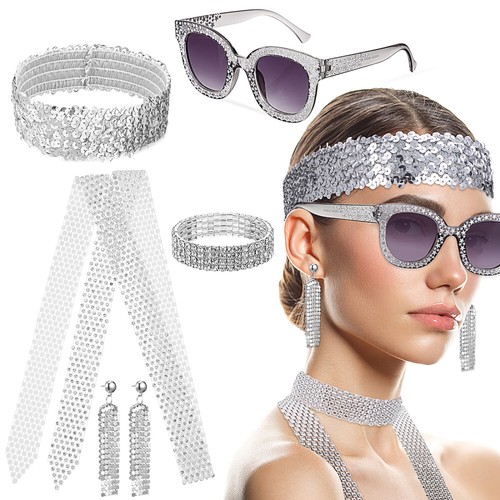 1 Set Women 70s Disco Costume Accessories Including Disco Earrings Headband