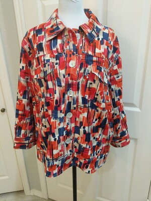 Ruby Rd Women's Jacket Coat Size 16w Red Blue Ivory Beige 