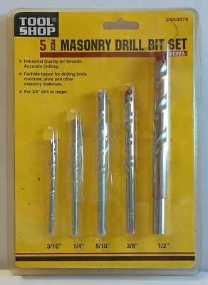 Tool Shop 5 Piece Masonry Carbide Drill Bit Set for Brick Concrete Slate 2007