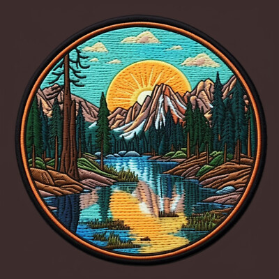 Mountain Skyline Patch Iron-on Applique Nature Badge Seek Adventure Forest