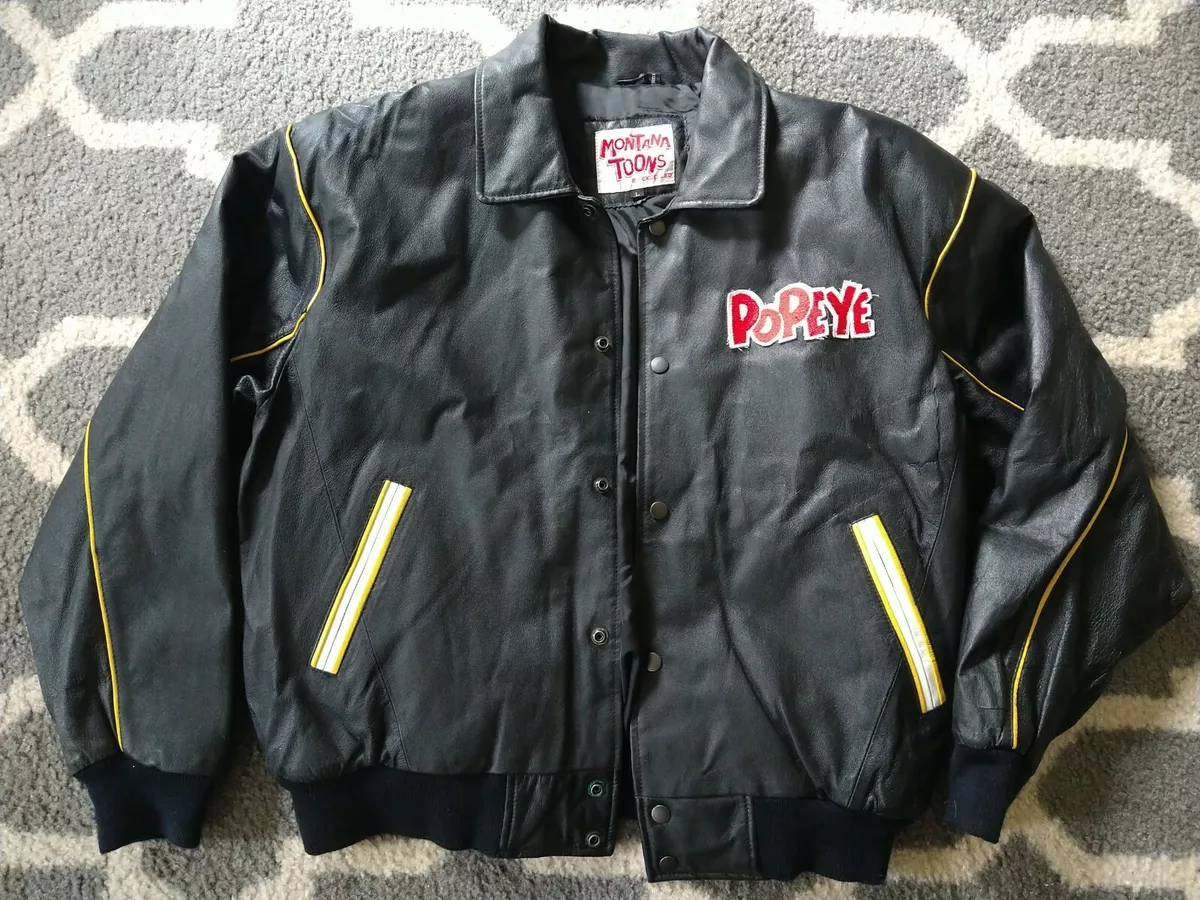 Sz LARGE VTG 1994 POPEYE Montana Toons Leather Jacket RARE LIMITED