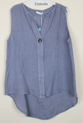 New Summer Ladies Linen Sleeveless Lagenlook Casual Comfy Quirky Linen Vest Top - Picture 8 of 13