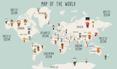 3D Ethnicity People World Map Wall Murals Wallpaper Murals Wall Sticker