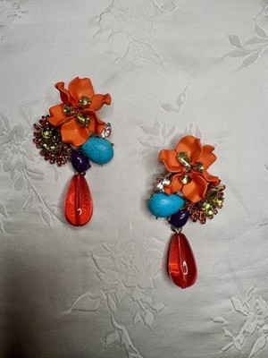 Neu - Vintage Stil leichte Harz Blume Statement Ohrringe - Korallenrot 