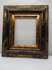 Vtg Wide Wood Ornate Gold  Black Art Frame Fits 8 X 10 Measures 15 1/2 X 17 1/2