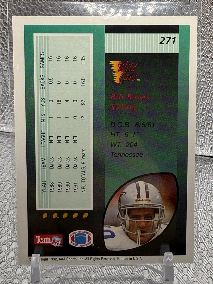 1992 Wild Card Bill Bates 5 Stripe #271 Dallas Cowboys - Image 2 of 2